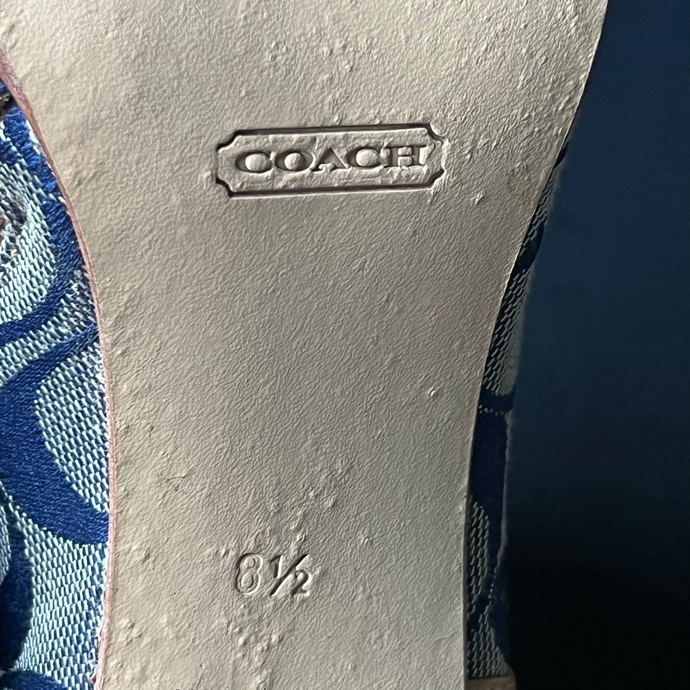 Vtg Coach Blue Signature Monogram Canvas Tan Leather Square Toe Boots 8.5 Y2k - Picture 11 of 13